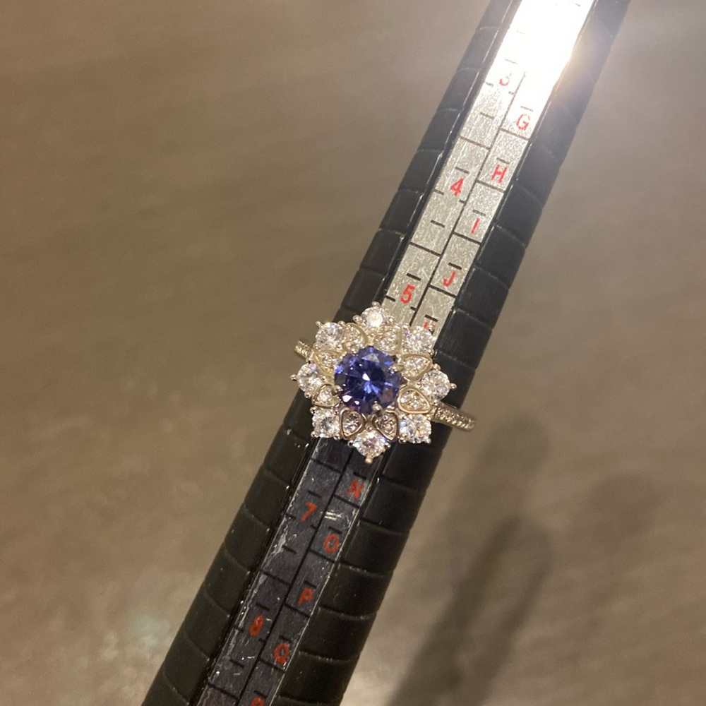 925 Sterling Floral Silver Sapphire and Diamond Style Ring